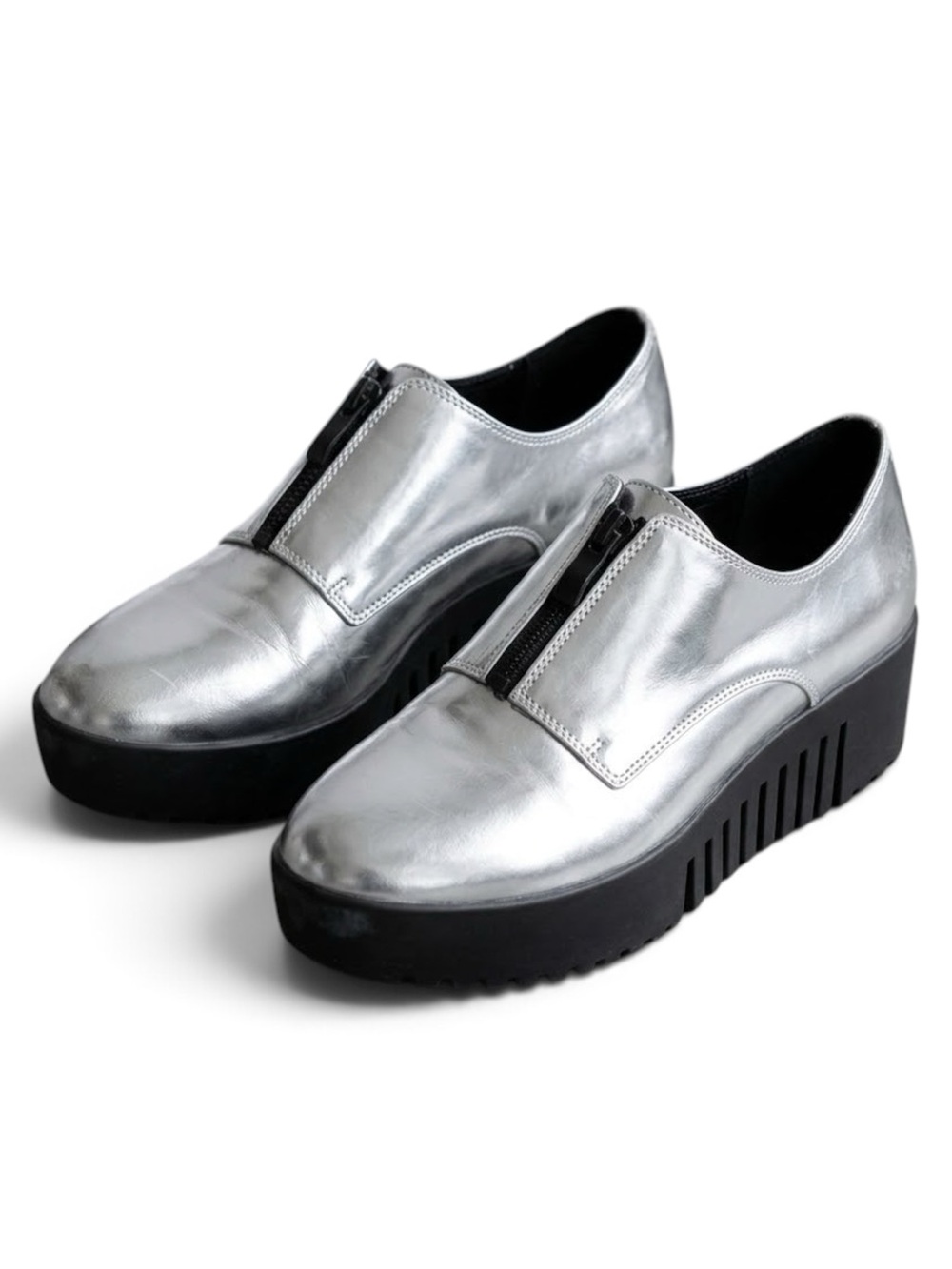 Opening Ceremony Silver Grunge Zip Platform Oxford Spectator Shoes EU 39 US 9